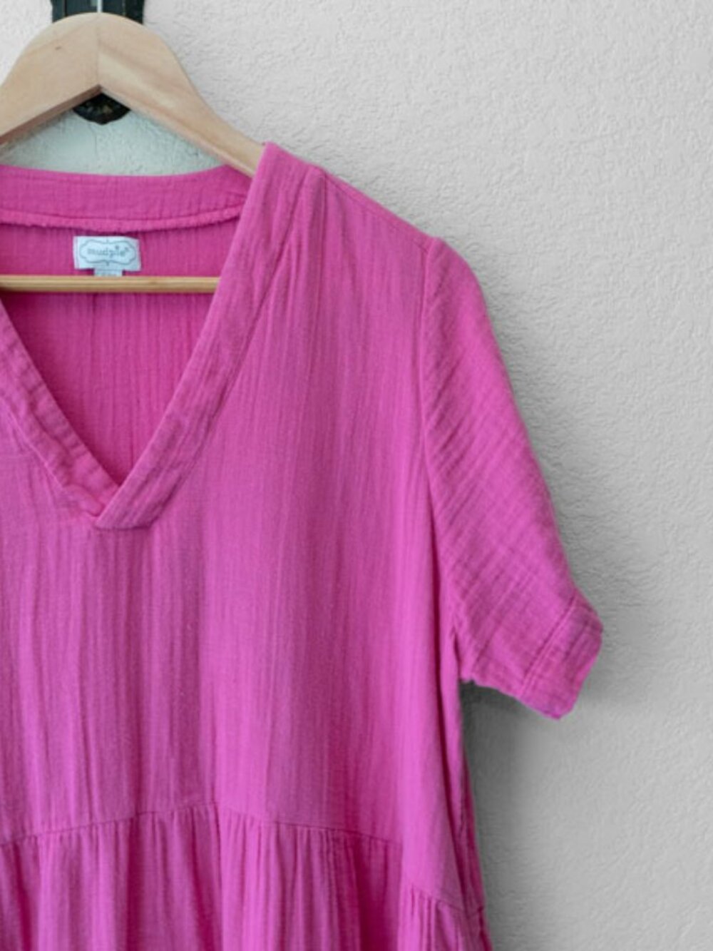 Mud Pie Gauze Tiered Dress Womens S M Pink Cotton V Neck Pockets Cottagecore - Picture 4 of 13